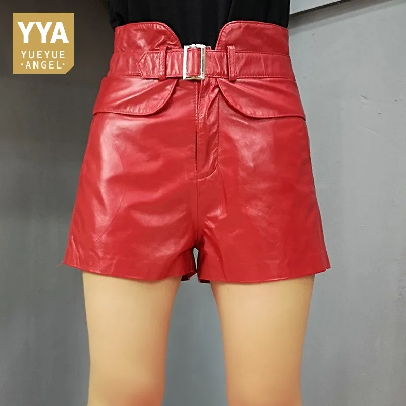 Fashion High Waist Shorts For Women Genuine Leather Sexy 2022 Autumn Winter Casual Slim Fit Korean Female Mini Leather Shorts