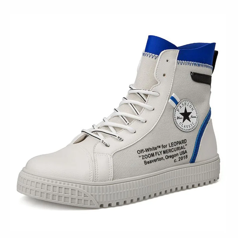 BEINAMINA модные Мужская обувь Повседневное высокие письмо на шнуровке парусиновая