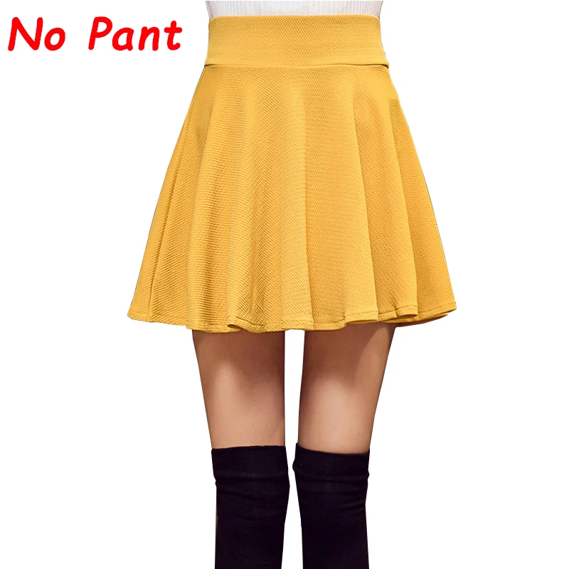 Yellow no pant M-5XL, Женская юбка-пачка большого размера, школьная короткая юбка, брюки, лето, 10 цветов, мини юбки с высокой талией, Faldas Mujer, Прямая поставка - Цвет: Yellow no pant
