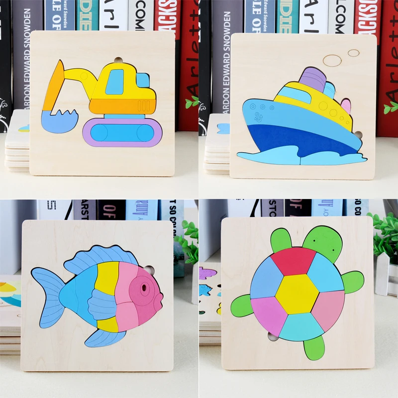 3D деревянные головоломки, игрушки для детей, Деревянные 3d Мультяшные головоломки с животными, интеллектуальные детские развивающие игрушки для детей