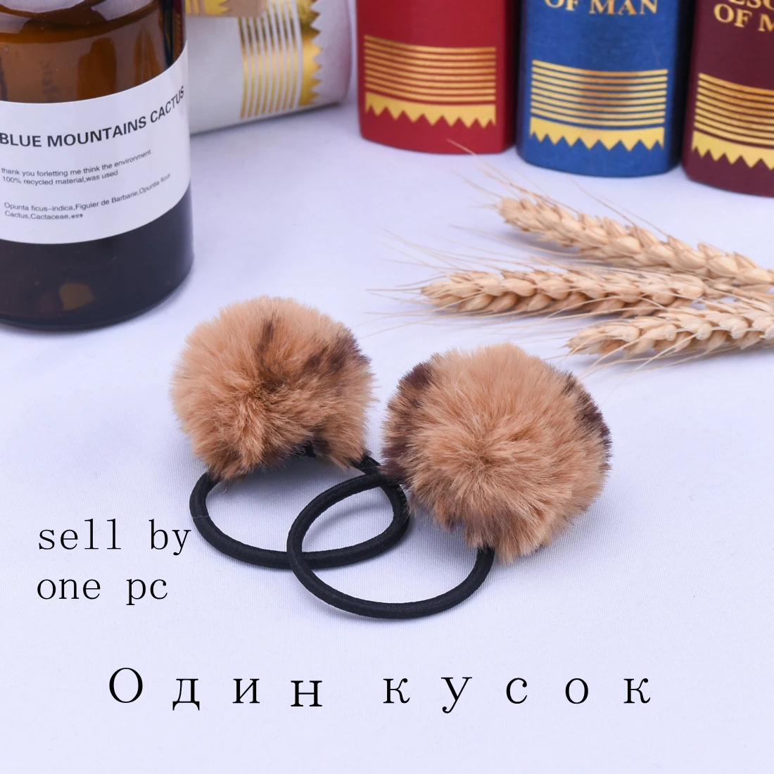 1 pc 1 шт., заколки для волос для девочек, с помпоном, с меховым бантом, эластичная лента для волос, леопардовый дизайн, новые модные детские резинки, держатель для конского хвоста, кольцо - Цвет: 1 pc