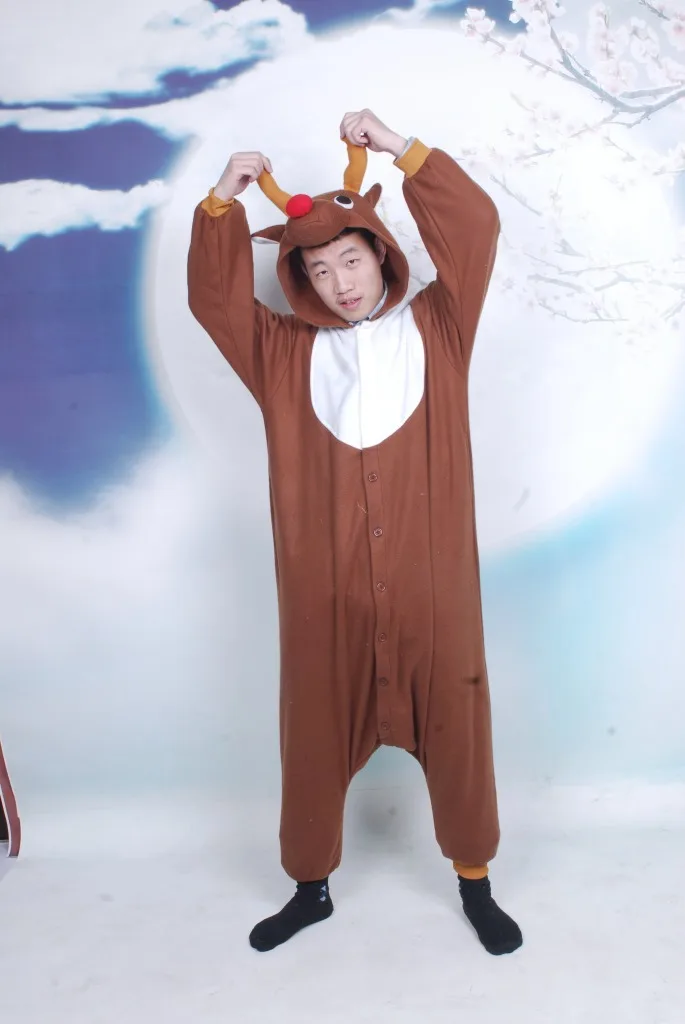 Флисовый хлопковый костюм унисекс для взрослых пижама с рождественским оленем