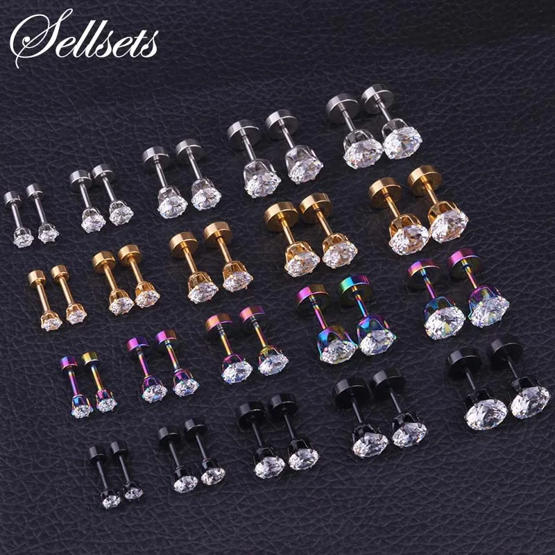 Серьги гвоздики Sellsets из нержавеющей стали с фианитом серьги туннели для пирсинга