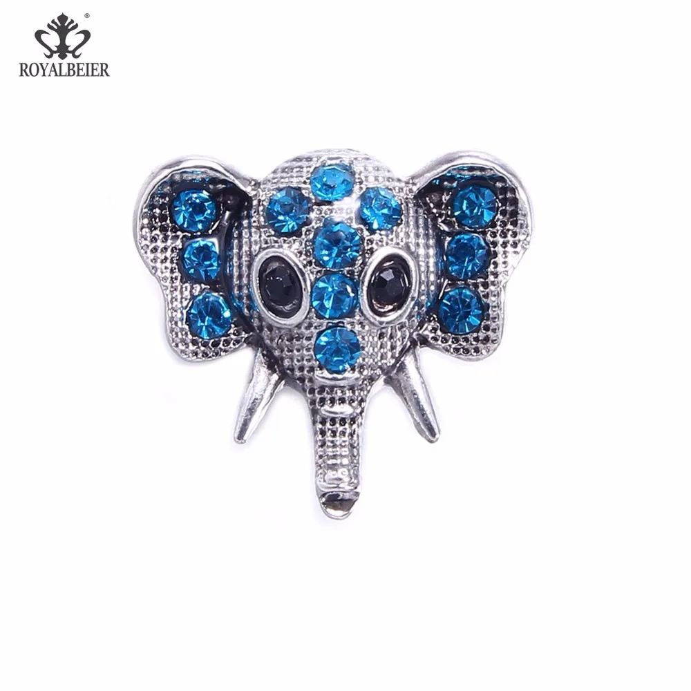

RoyalBeier Elephant Snap Button Wth Rhinestone Long nose Metal Snap Button 18mm Colorful DIY Charms For Snap Bracelet Jewelry