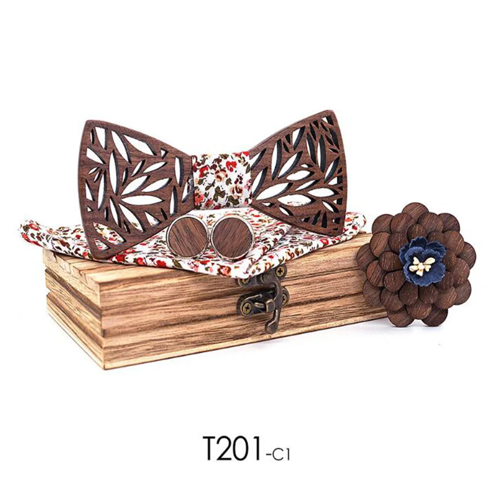 4 шт. мужские клетчатые галстуки-бабочки деревянные выдолбленные резные зажимы