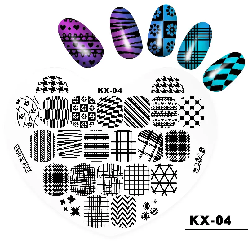 KX-04 1 шт. пластиковые штамповки в форме сердца для ногтей 10 дизайн с цветочным принтом трафарет штамп DIY шаблон для ногтей Передача маникюра - Цвет: KX-04