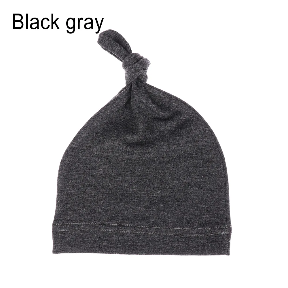 Black gray 1 шт., новые модные однотонные детские вязанные шапки, хлопок, набивная шапочка для сна и шапки для детей 0-12 месяцев, аксессуары для новорожденных - Цвет: Black gray