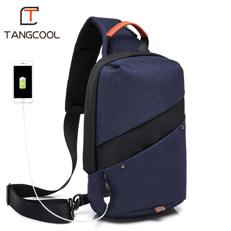 Tangcool модная мужская сумка-мессенджер Мужская зарядка через usb дизайн Мужская нагрудная сумка пакет Противоугонная сумка через плечо сумки для подростков - Цвет: Синий
