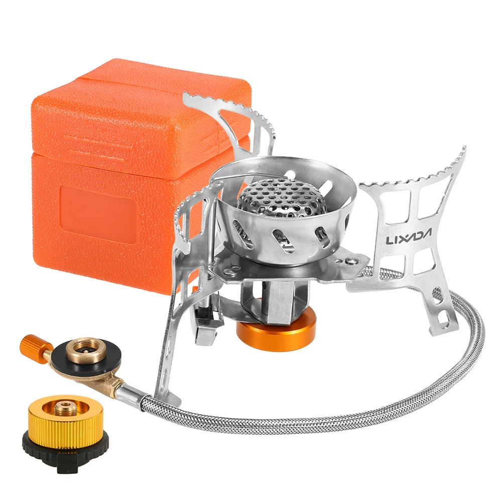 Stove with adapter Портативная напольная плита, Складная газовая плита для кемпинга, ветрозащитная, для приготовления пищи, для пикника, сплит-конфорки с газовым переходником - Цвет: Stove with adapter