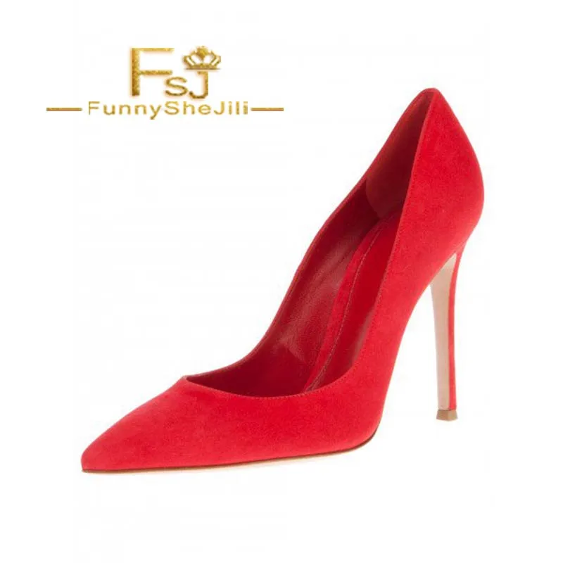 

Red Stiletto Heels Suede Pointy Toe Pumps for Ladies Spring Autumn Incomparable Generous Fashion Noble Attractive FSJ Sexy