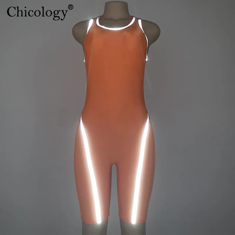 Женский неоновый комбинезон Chicology со светоотражающими полосками летний и