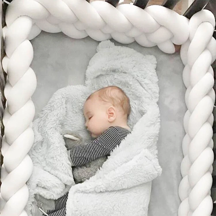 Crib Sides Bumper 3M Long Baby Bed Knot Protector Handmade Braid Plush Baby Bed Fence Bumper Infant Pillow Baby Room Decor