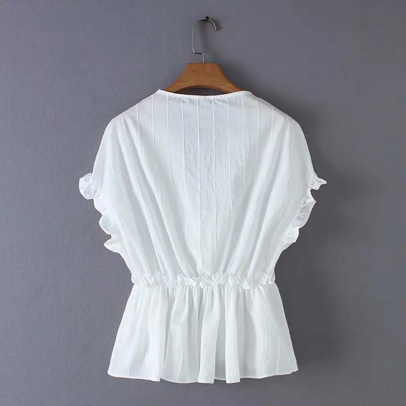 2019 Женская мода агаровое кружево Полосатые блузки-рубашки женские крест v шеи