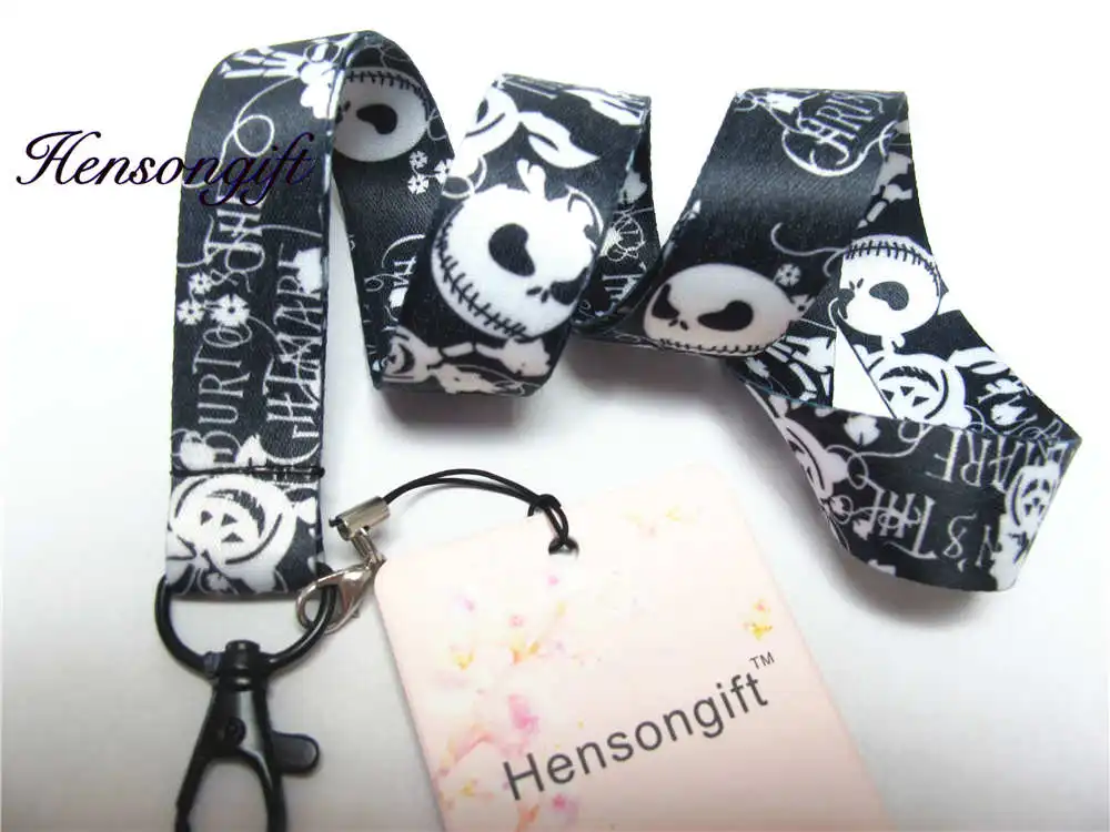 Белый Hensongift кошмар, череп голова значок ремешок для ключей ID Чехол держатели Джек Скеллингтон Тыква телефон ремни для Рождества - Цвет: Белый