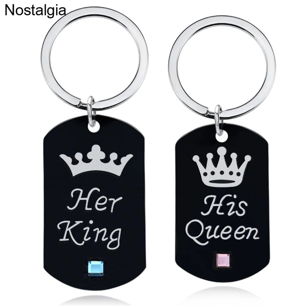 

Nostalgia Her King His Queen Crown Dog Tag Key Chains Men Women His And Hers Love Couple Keychain Bag Accessories