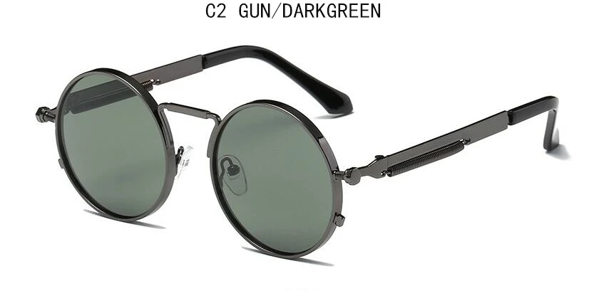 Gun DarkGreen Готические стимпанк Солнцезащитные очки мужские металлические круглые оттенки мужские прозрачные солнцезащитные очки для женщин в стиле хип-хоп паровые панк Солнцезащитные очки для женщин и мужчин - Цвет линз: Gun DarkGreen