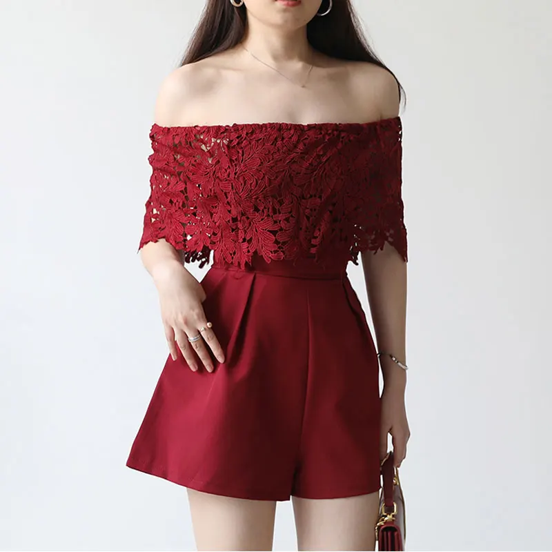 Женские Кружевные Боди с вырезом лодочкой Junmpsuits однотонные повседневные боди