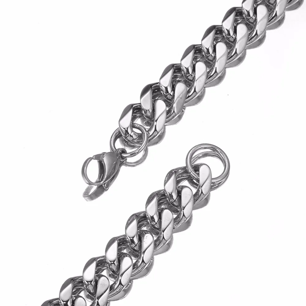 

Granny Chic Jewelry Silver Gold color 7"-40" 15mm Curb Cuban Chain Necklace 316L Stainless Steel Mens Women Xmas Gift