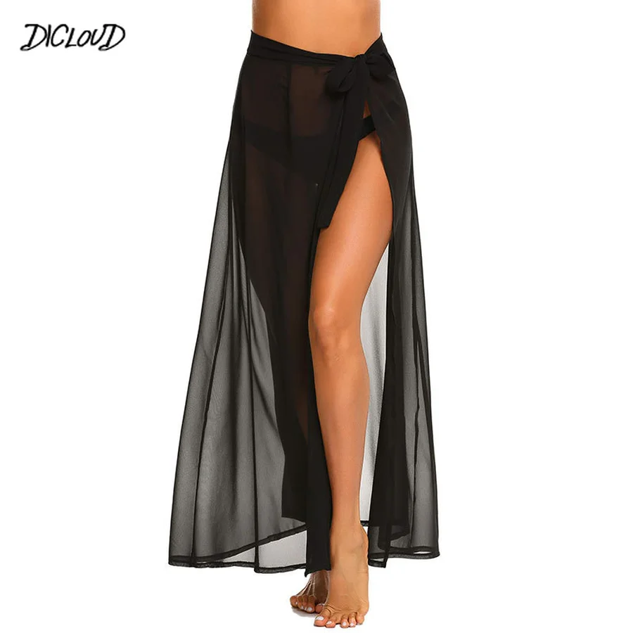 Шифоновая сексуальная пляжная юбка для женщин свободная Однотонная с бантом и