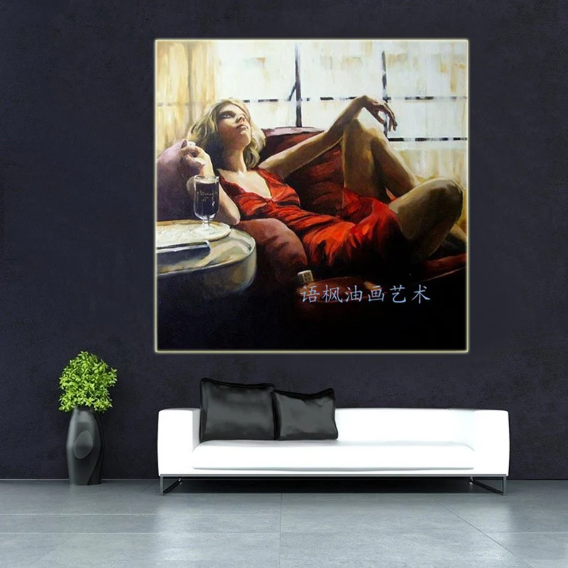 100% ручная роспись Портрет картина маслом на холсте лежачая красная юбка женская