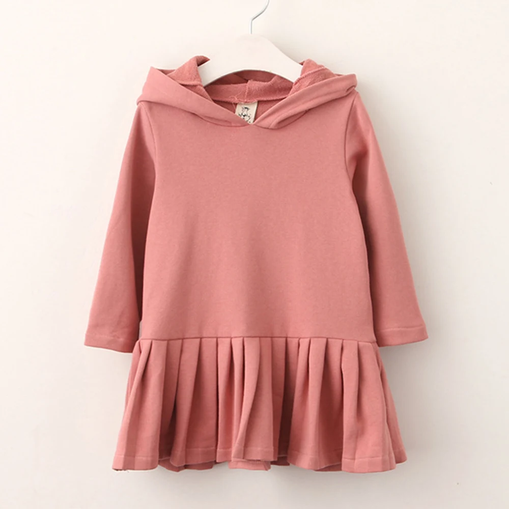 weLaken 2018 New Arrival Girl's Dress Cute Bear Ears Kid's Outwear Autumn Winter Long Sleeve Hooded Cotton Casual Pleated | Детская