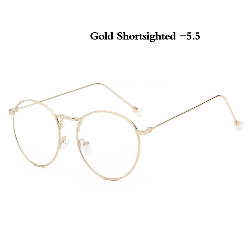 gold myopia 5.5 Zilead роскошные женские жемчужные очки для близорукости металлические круглые очки по рецепту близорукие очки для женщин близорукие унисекс - Цвет оправы: gold myopia 5.5