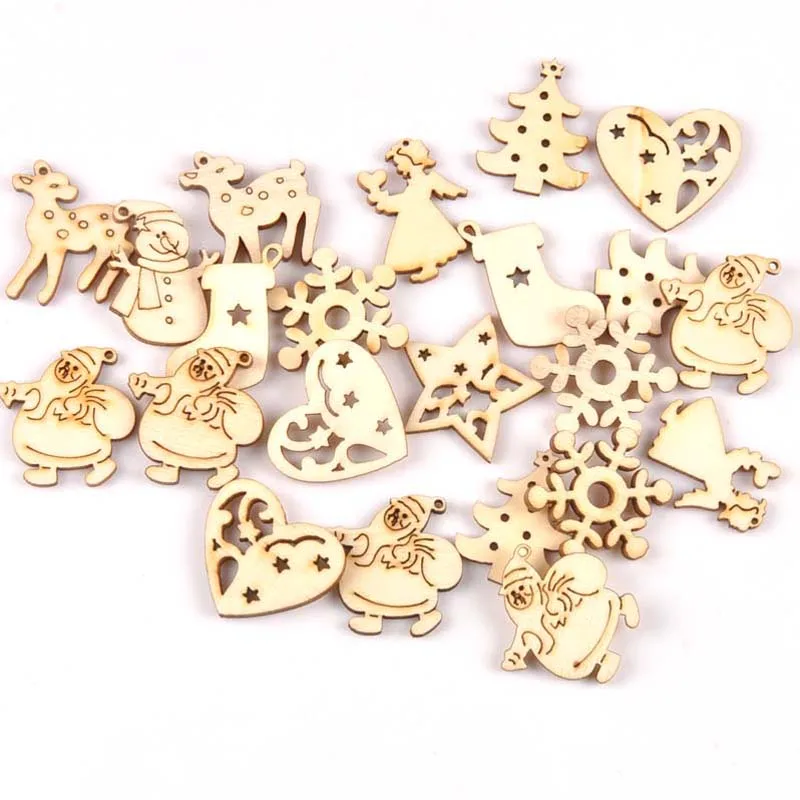 

25pcs mix christmas Tree pattern Natural wooden pendant Scrapbooking Carft for Home Drop decoration diy 23x30mm MT1886