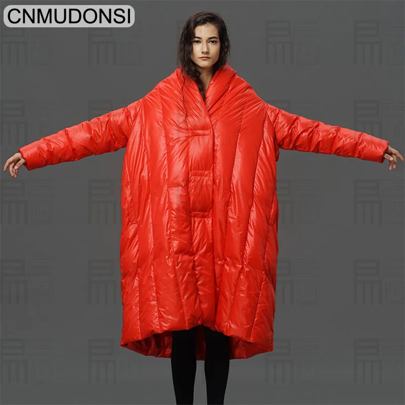 W1B18Red CNMUDONSI, новая мода, больше размера, большой размер, свободная зимняя куртка, женское теплое длинное пальто с рукавом летучая мышь, Jaqueta Feminina - Цвет: W1B18Red