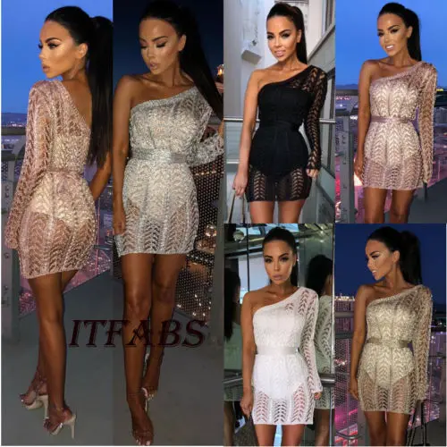 Женское Клубное платье облегающее мини на одно плечо с одним рукавом|Женские