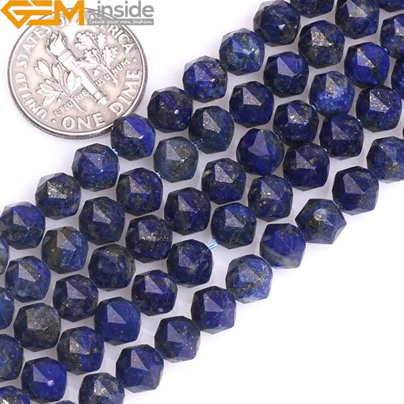 

5mm 6mm 7mm Faceted Natural Blue Lapis Lazuli Gemstone Semi Precious Merkaba Beads Loose Beads For Jewelry Making Strand 15"