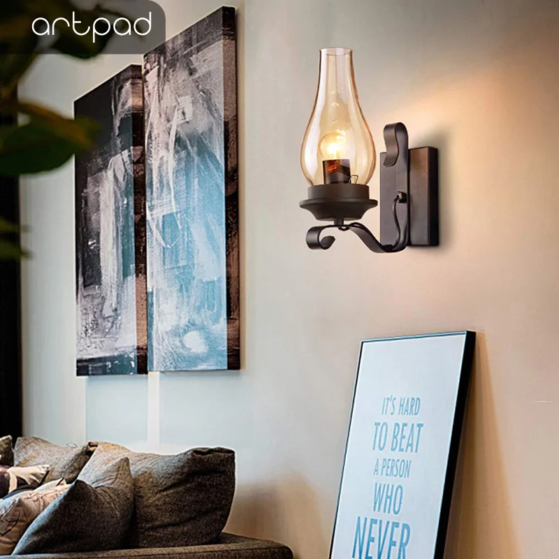 Vintage Loft Wall Lamp with Glass Lampshade for Kitchen Living Room Bedside Mounted Sconce Light Fixture E27 Bulb Free | Лампы и
