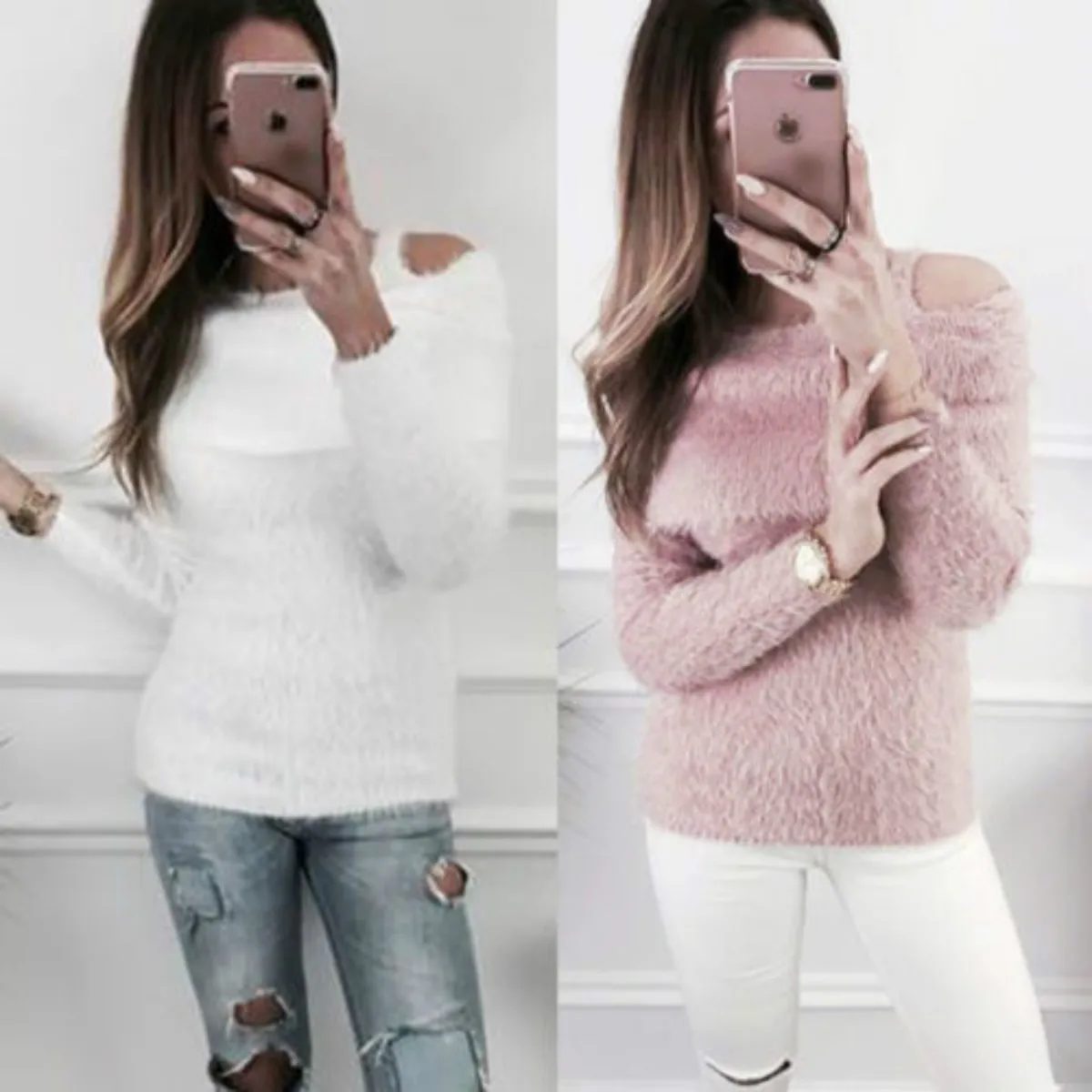 Sweater 2018 New Brand Women Fluffy Fuzzy Shaggy Long Sleeve Casual Plain Velvet Pullover Jumper Top | Женская одежда