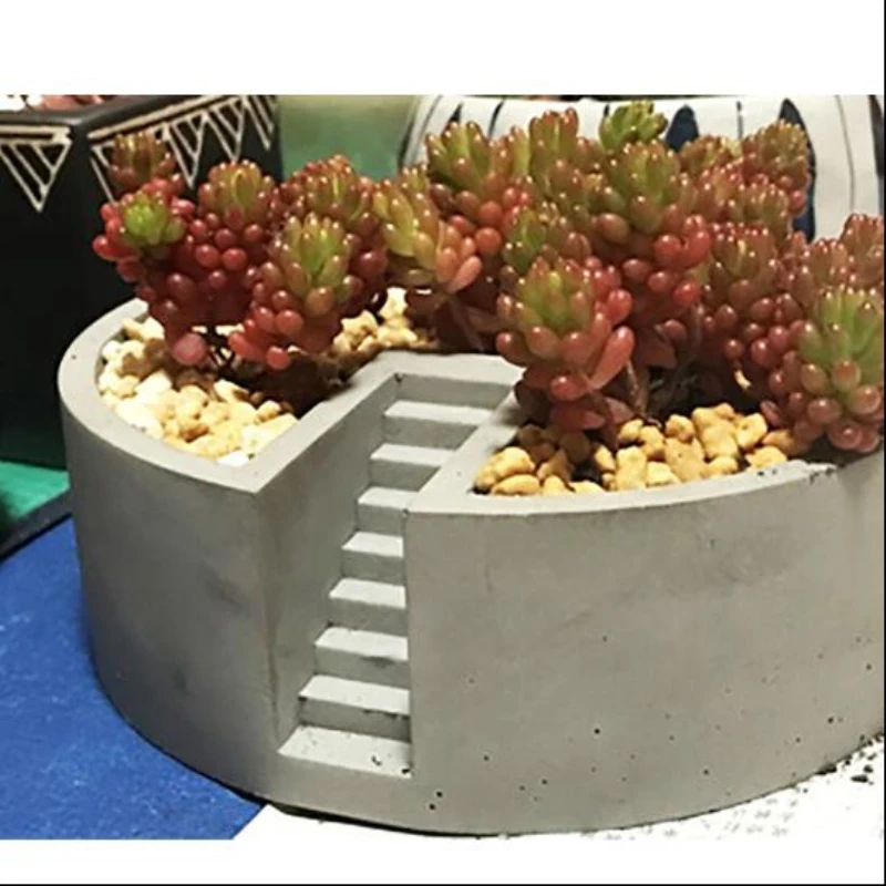 3D Ручная работа бетонная форма стиль цветочный горшок для суккулентных растений Ваза Круглая Лестница Глина Ремесло литье силиконовая форма для штукатурки