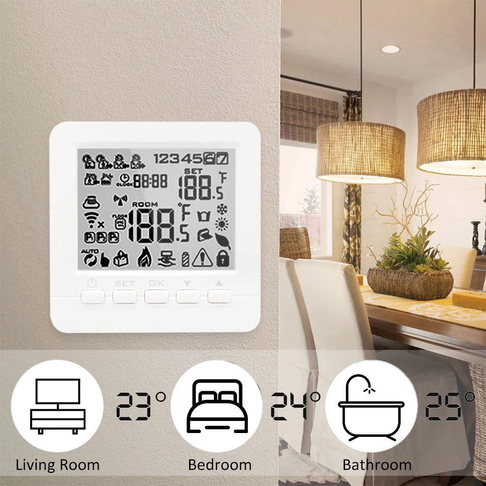 

WiFi Thermostat Alexa Programmable Home Smart Electric Floor Heating Temperature Heating Units 16A Controller for Warm Floor
