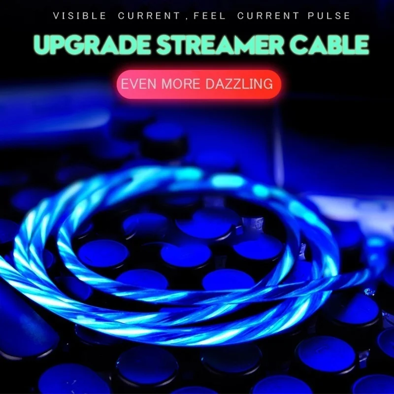 Micro USB Cable LED glowing Flowing Visible Light Luminescent 3.0 Charge Cord Type-C USB Cable for Samsung Xiaomi Huawei iPhone images - 6