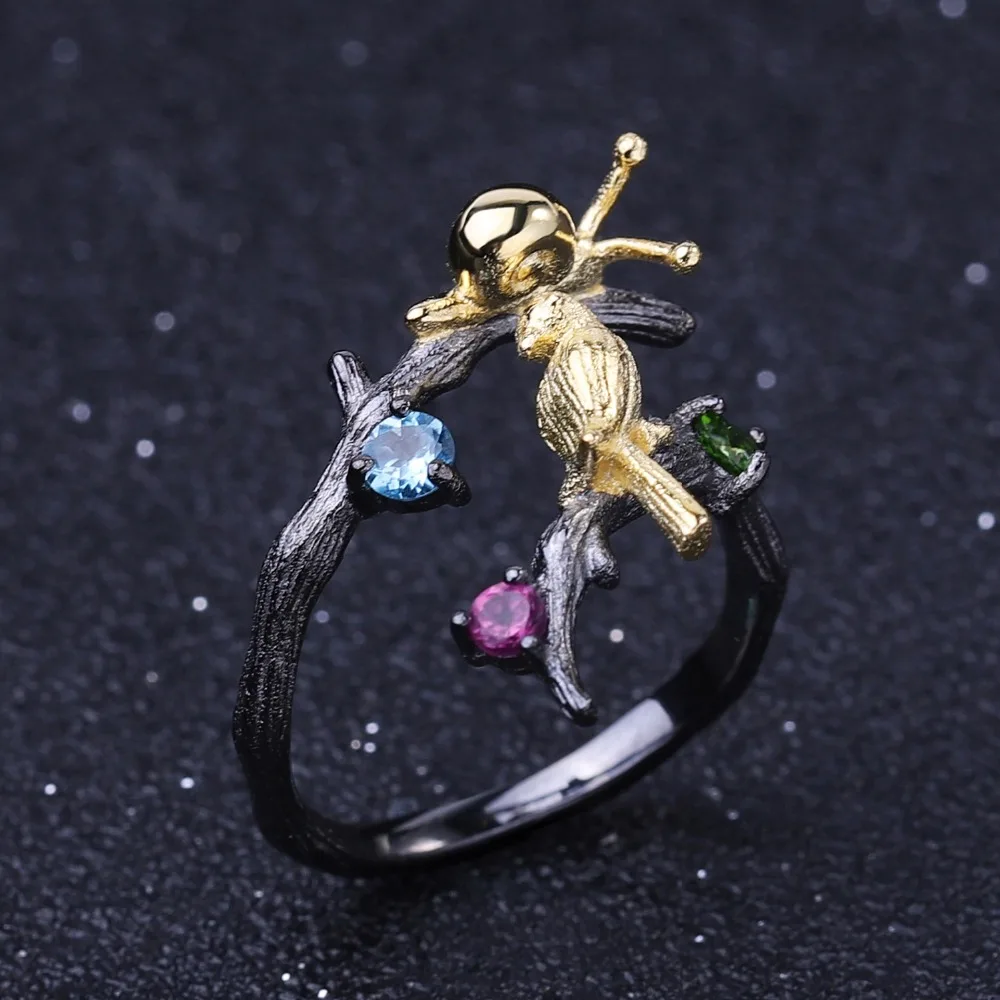 GEM'S BALLET 925 Sterling Silver Handmade Snails &amp Bird Jewelry Set Natural Topaz Garnet Ring Earrings Sets For Women | Украшения и
