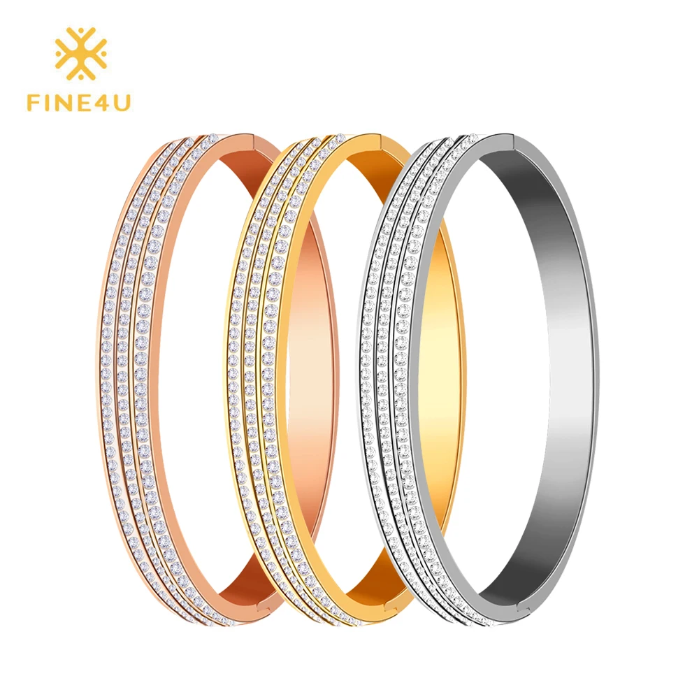 2018 Новый Браслет манжета из нержавеющей стали FINE4U B049 316L для женщин браслеты и с
