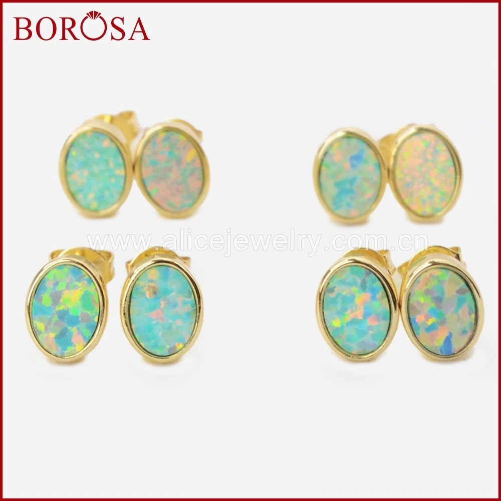 Серьги-гвоздики с опалом BOROSA серьги золотистого цвета овальным белым для девочек