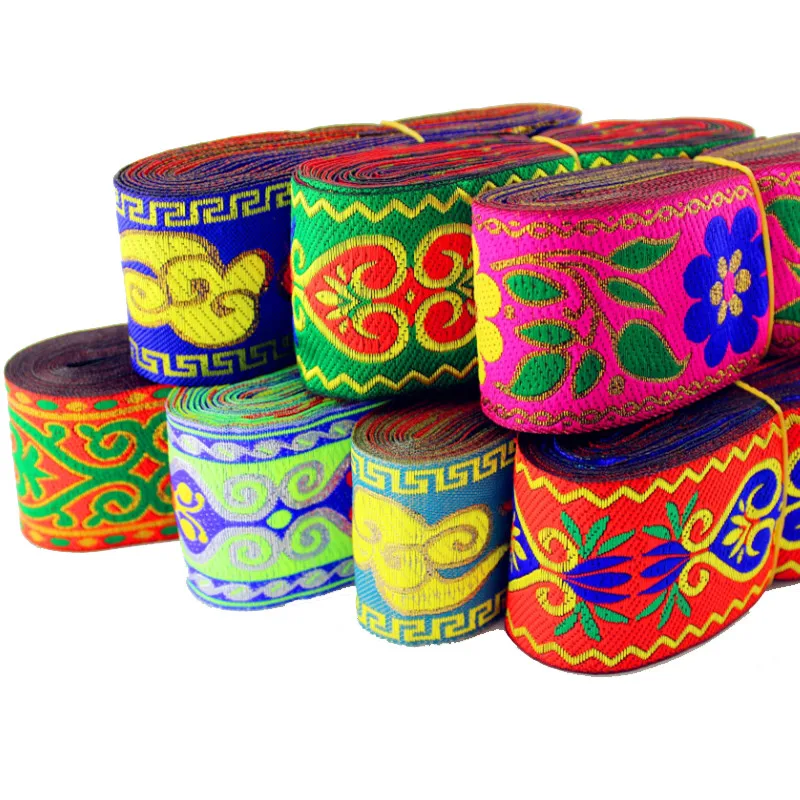 

7yards Width 5CM High Quality Lace National Embroidery Webbing Length DIY Handmade Cotton Ribbon Accessory For Clothes Fabric