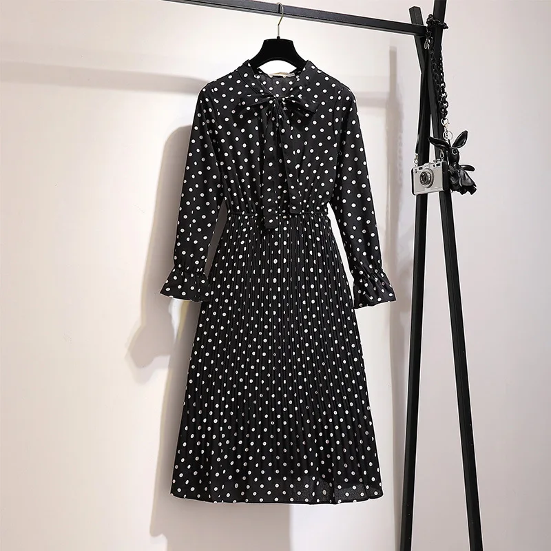 5XL 6XL 2019 осеннее платье большого размера повседневное женское в горошек ol с