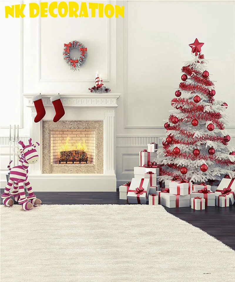 НК УКРАШЕНИЯ Фотографии Фоном Камин Рождественские Зимние Тема 5 * 7ft Фонов Дети