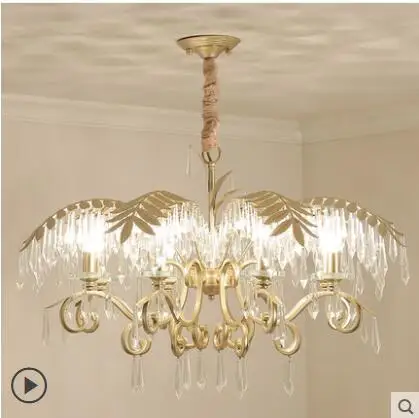 

American crystal chandelier restaurant living room personality art leaf chandelier light luxury French bedroom shop chandelier