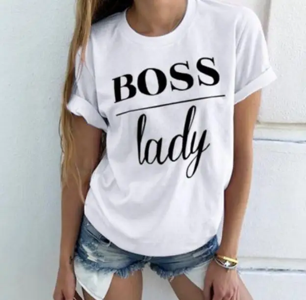 Новая Женская Классическая футболка с принтом Boss Lady, футболка с коротким рукавом, женские трендовые повседневные топы с буквенным принтом, топы с коротким рукавом в стиле Харадзюку
