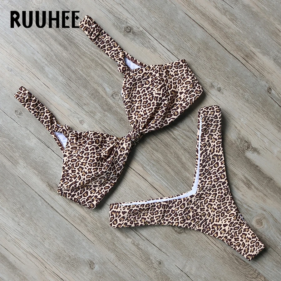 RUUHEE, сексуальный леопардовый купальник-бикини, купальник для женщин, Бразильский бикини, набор, Мягкий купальник, пуш-ап, летняя пляжная одежда, бикини