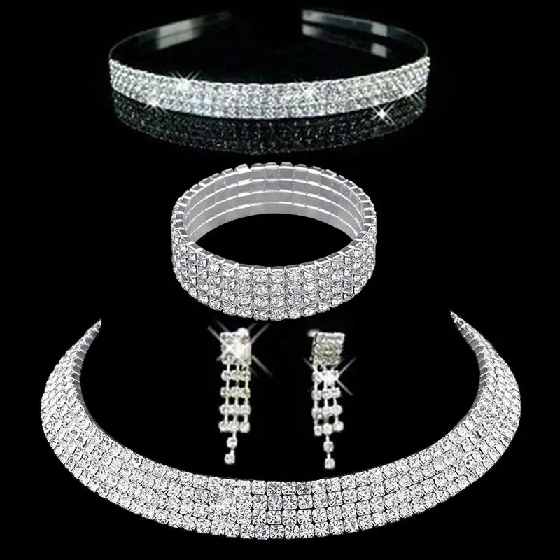 4 шт Модные Свадебные тиара ожерелья серьги корона волос свадебный набор