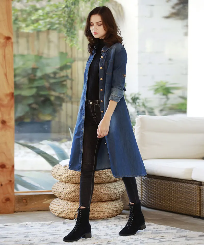 HEE GRAND/длинные джинсовые пальто для женщин Весна 2019 куртки тонкий уличная верхняя