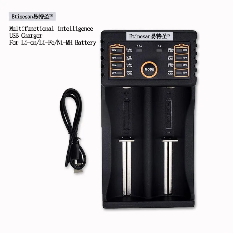 Etinesan 2 слота зарядное устройство для AA/AAA 18650 18350 Ni-MH li-ion/IMR