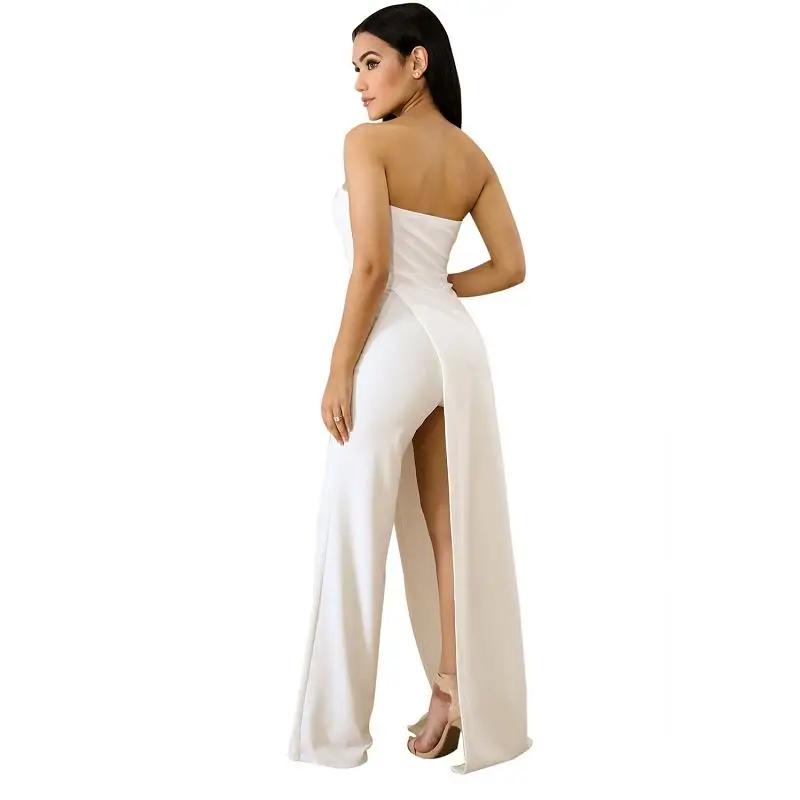ADEWEL 2019 Sexy Off Shoulder Long Jumpsuit Women Asymmetric Split Wide Leg Strapless Elegant Party Romper Overalls | Женская одежда