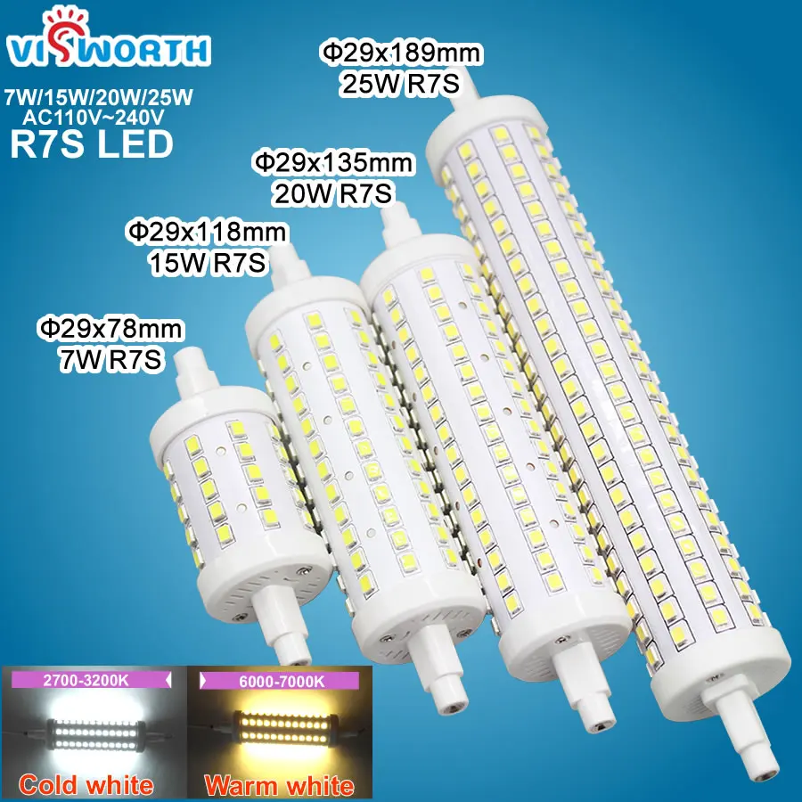 

7W 15W 20W 25W R7S Led Bulb 78MM 118MM 135MM 189MM SMD2835 360 Degree Corn Light Ac 110V 220V Leds Bulb Replace Halogen Lamp