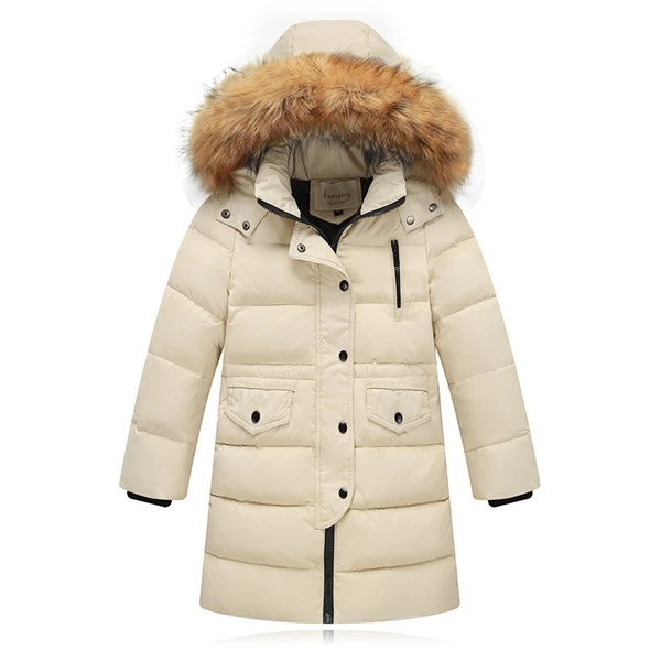 Model 1 Beige Зимняя куртка на утином пуху для девочек Детские утепленные пуховые куртки Длинная Верхняя одежда с меховым капюшоном для мальчиков, пальто для русской зимы-20 - Цвет: Model 1 Beige